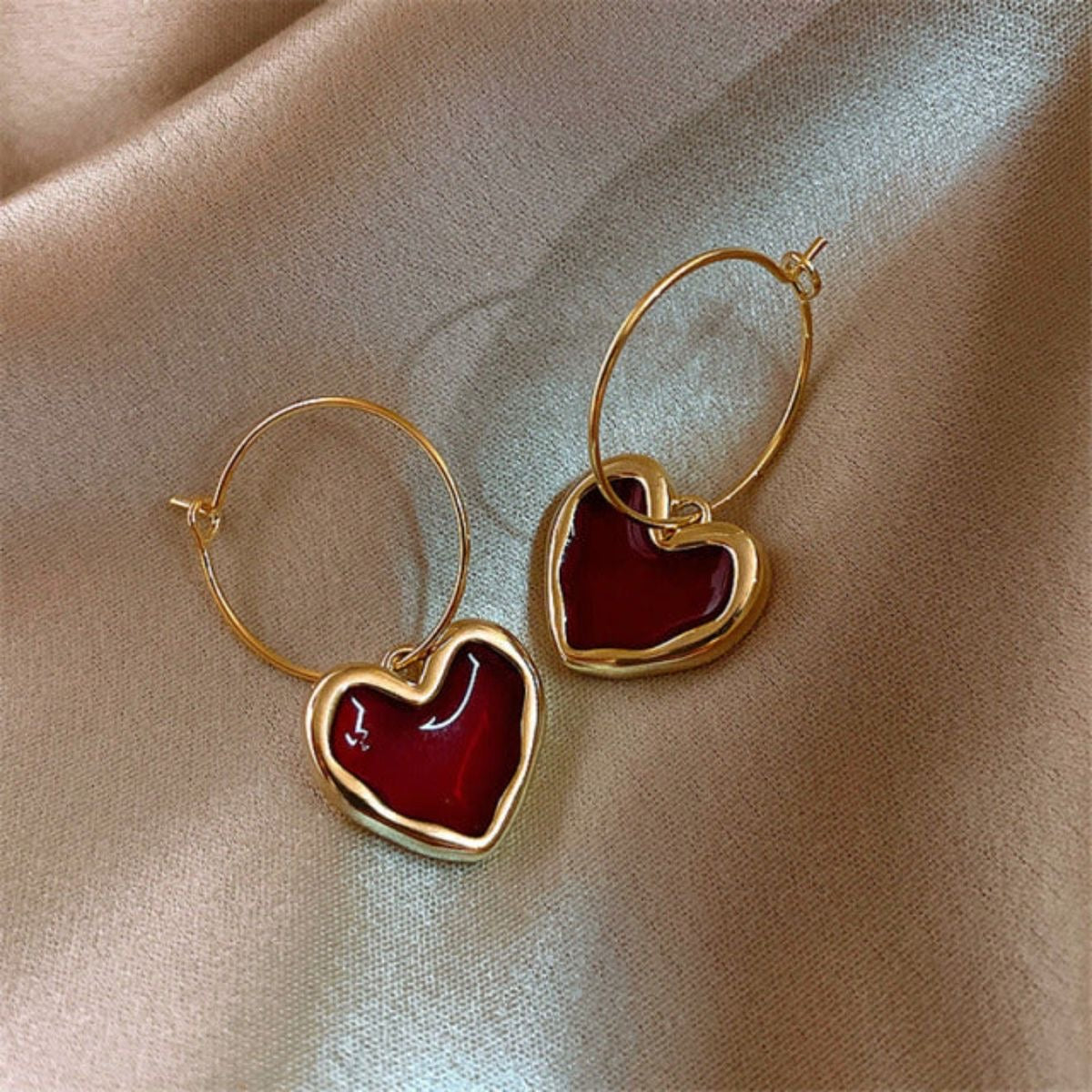 Deep red heart earrings