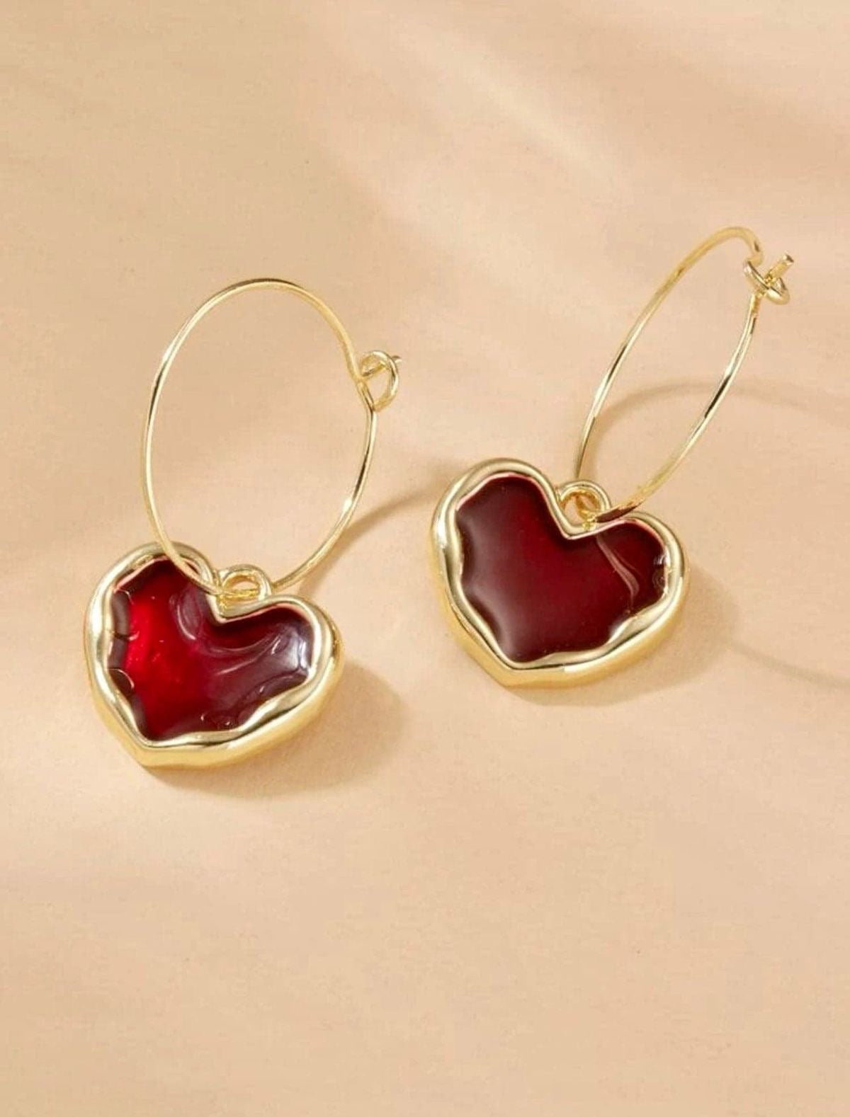 Deep red heart earrings