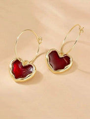 Deep red heart earrings